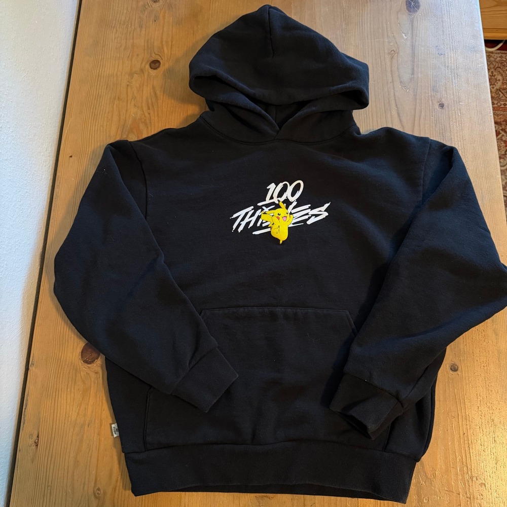 100 Thieves x‎ Pokemon Pikachu Hoodie Black Mens Small 2024 Limited Edition